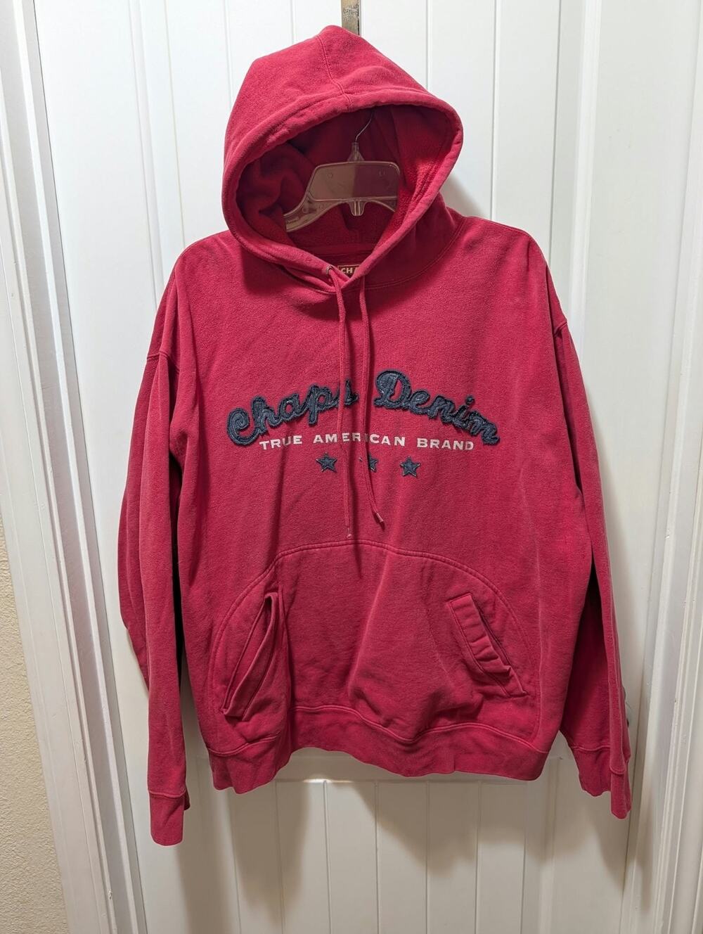 Vintage Chaps Denim Men's XL Red Pullover Hoodie Logo Y2K True American Brand